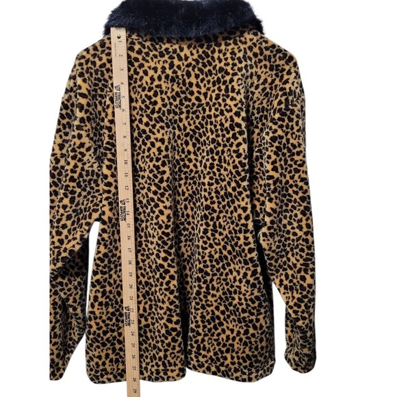 Vtg Ocean East Fleece Jacket Women’s M Leopard Print Faux Fur Collar Zip Up - Picture 8 of 15